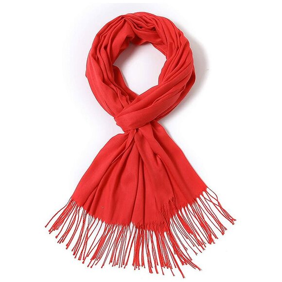 Large Soft Cashmere Silky Solid Shawl Wrap Scarf for Women-Red - Picture 2 of 6